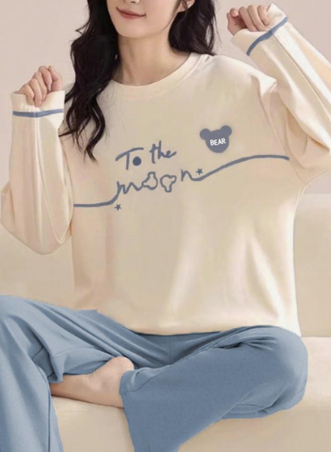Take Two Blue Graphic Print Long Sleeve T-Shirt and Pyjama Set - Image 2